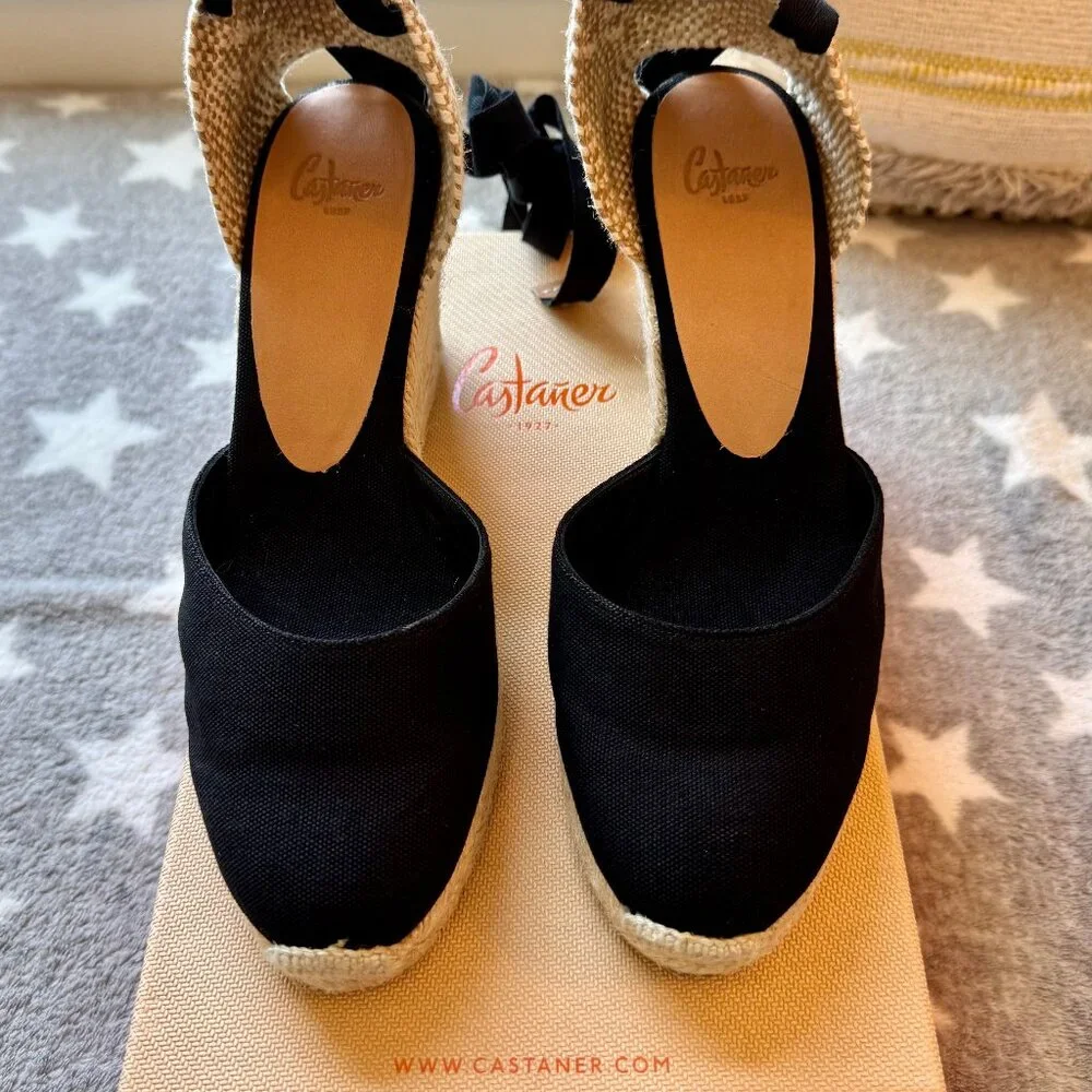 Castaner Carina Espadrille Wedges - Black - 38 - New with Box